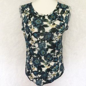 {Loft} Blue Floral Tank Top